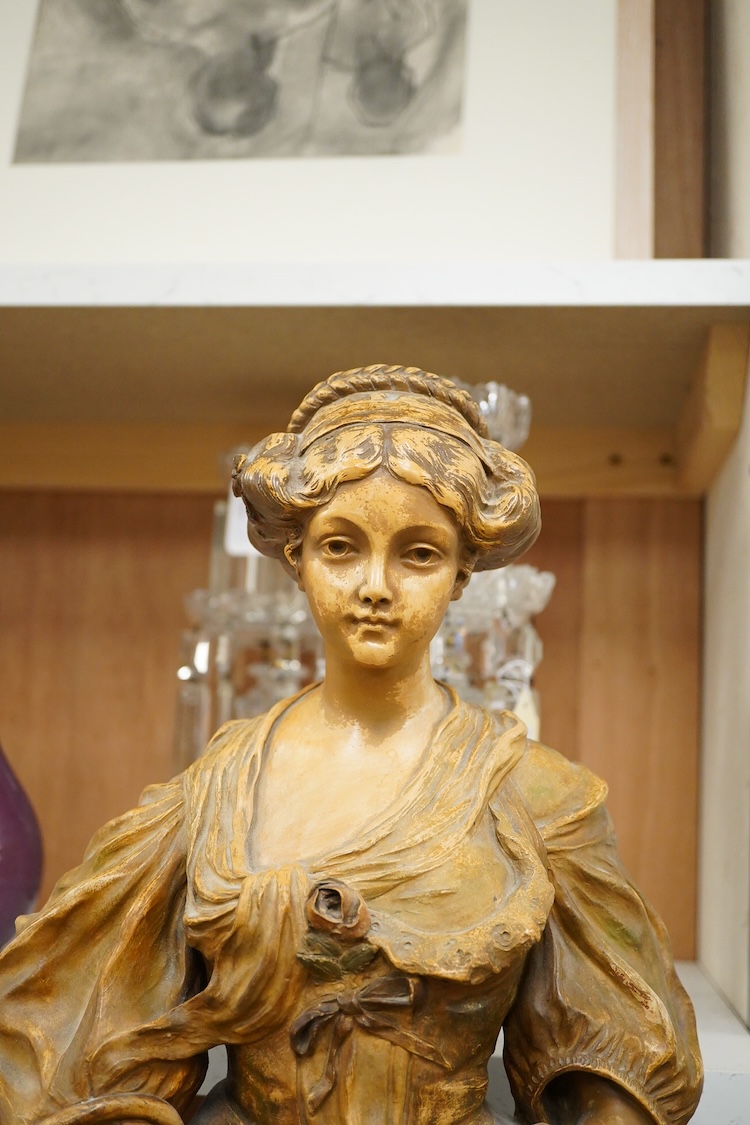 A French pottery figure of a lady, ‘La Cruche Cassée’, manufactured by Van Hasselt & Cie, 73cm